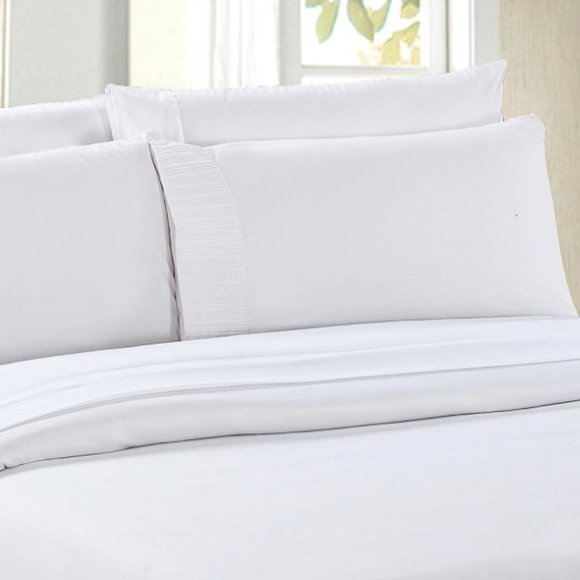 Bamboo bed sheet set white color size queen 2 free pillowcase - Picture 1 of 2